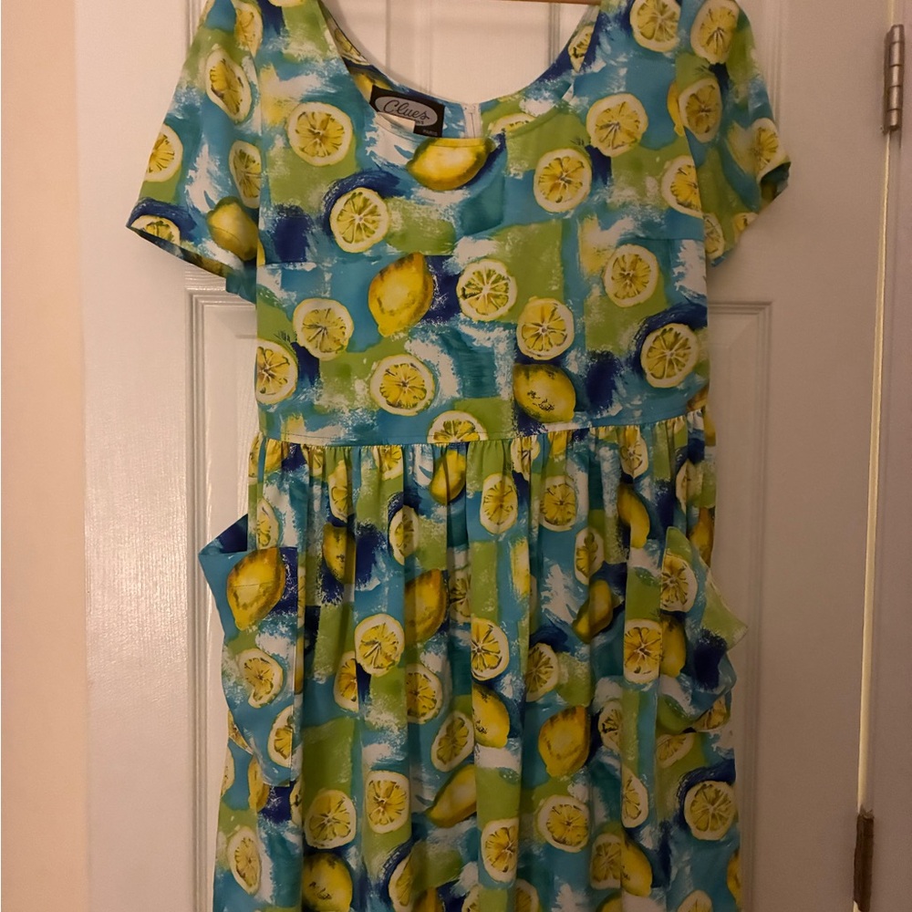 Colorful Lemon Print Vintage Women’s Dress